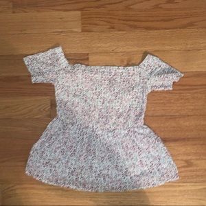 floral-print smocked off-the-shoulder top